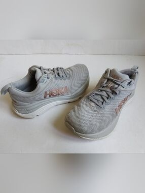 Hoka Gaviota 5 Lace Up Sneakers Running Sporty Grey Rose Gold Mesh Run Women 8 D